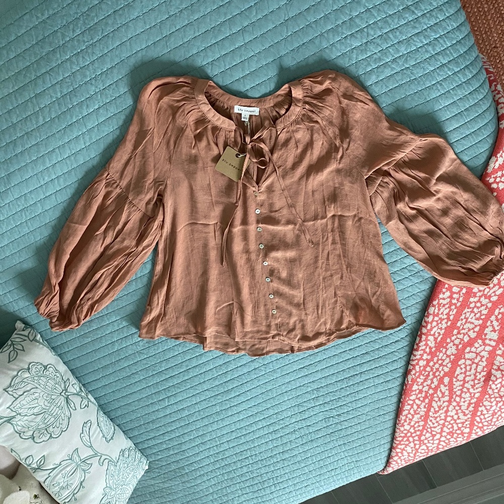 blu pepper Copper Blouse Gorgeous Sleeve Sz S - Picture 5 of 7